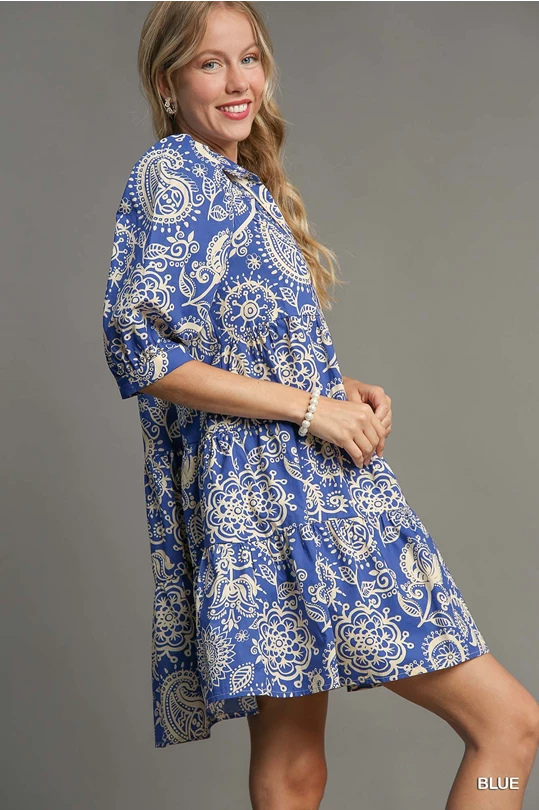 Umgee Two Tone Paisley Print Summer Dress