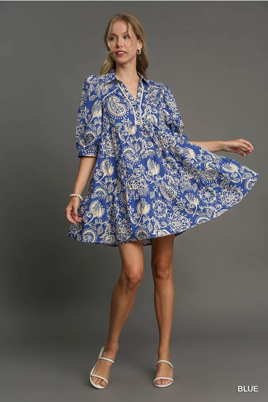 Umgee Two Tone Paisley Print Summer Dress