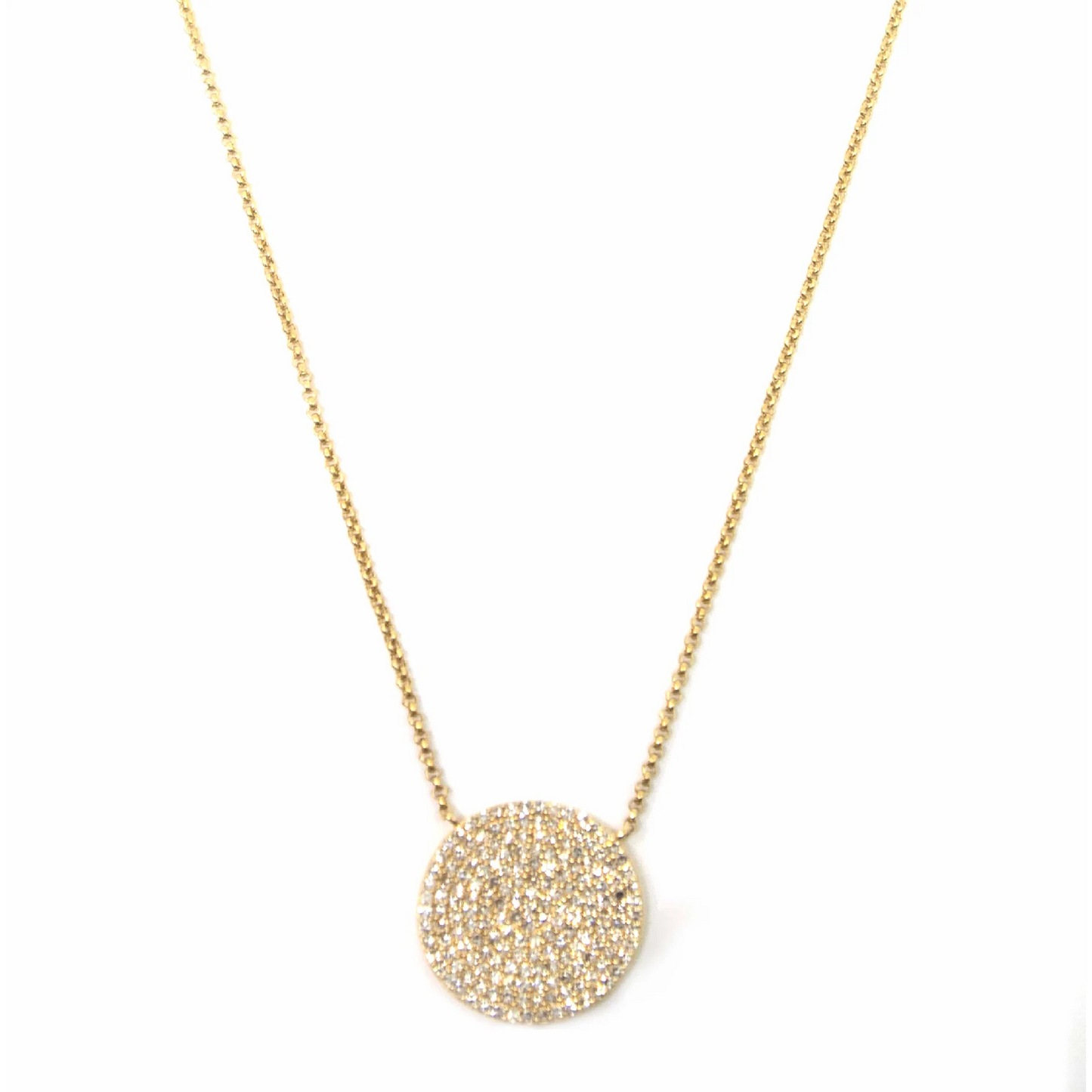 14K Yellow Gold Diamond Pave Round Pendant Necklace