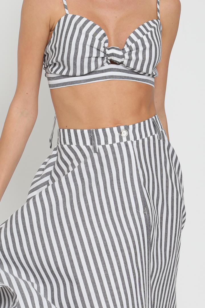 Aakaa Bra Top & High Waisted Stripe Midi Skirt Set