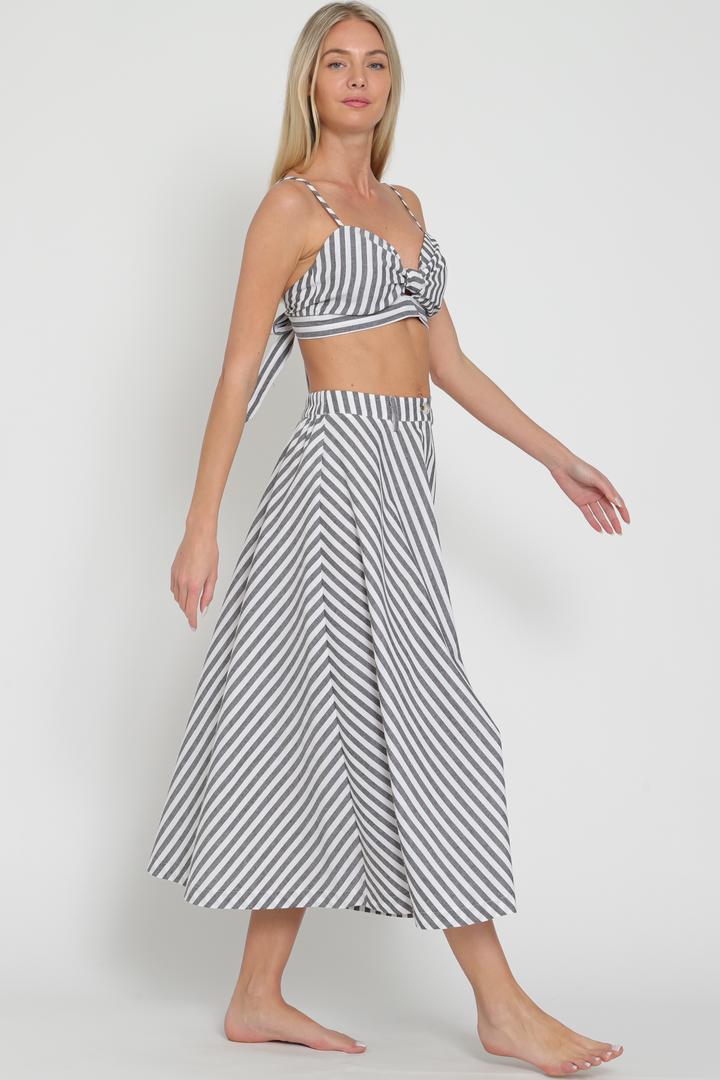 Aakaa Bra Top & High Waisted Stripe Midi Skirt Set